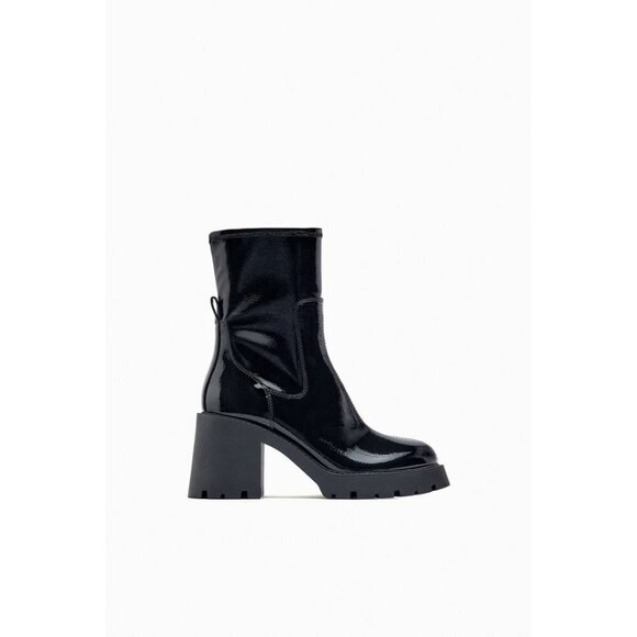 ZARA HIGH-HEEL FAUX PATENT ANKLE BOOTS WITH TRACK SOLE BLACK SIZE 10 | 3118/010 - Picture 3 of 11
